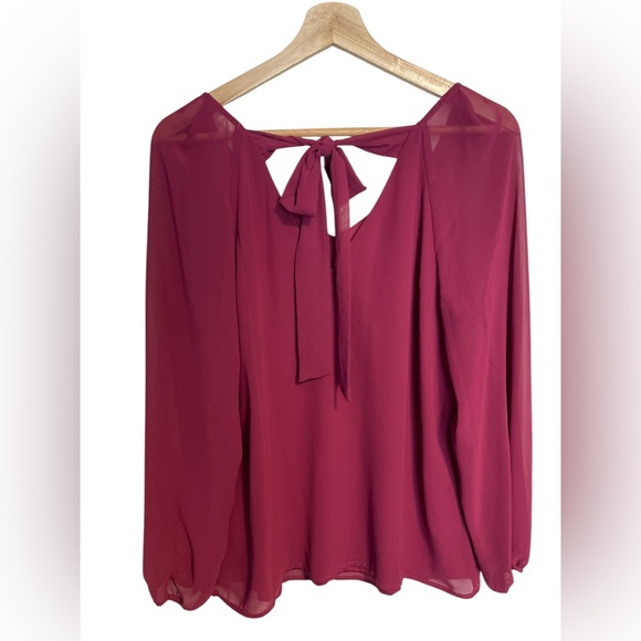 Nine West Long Sleeve Satin Ribbon Tie-Back Top Maroon Women’s Size Medium - Picture 3 of 12